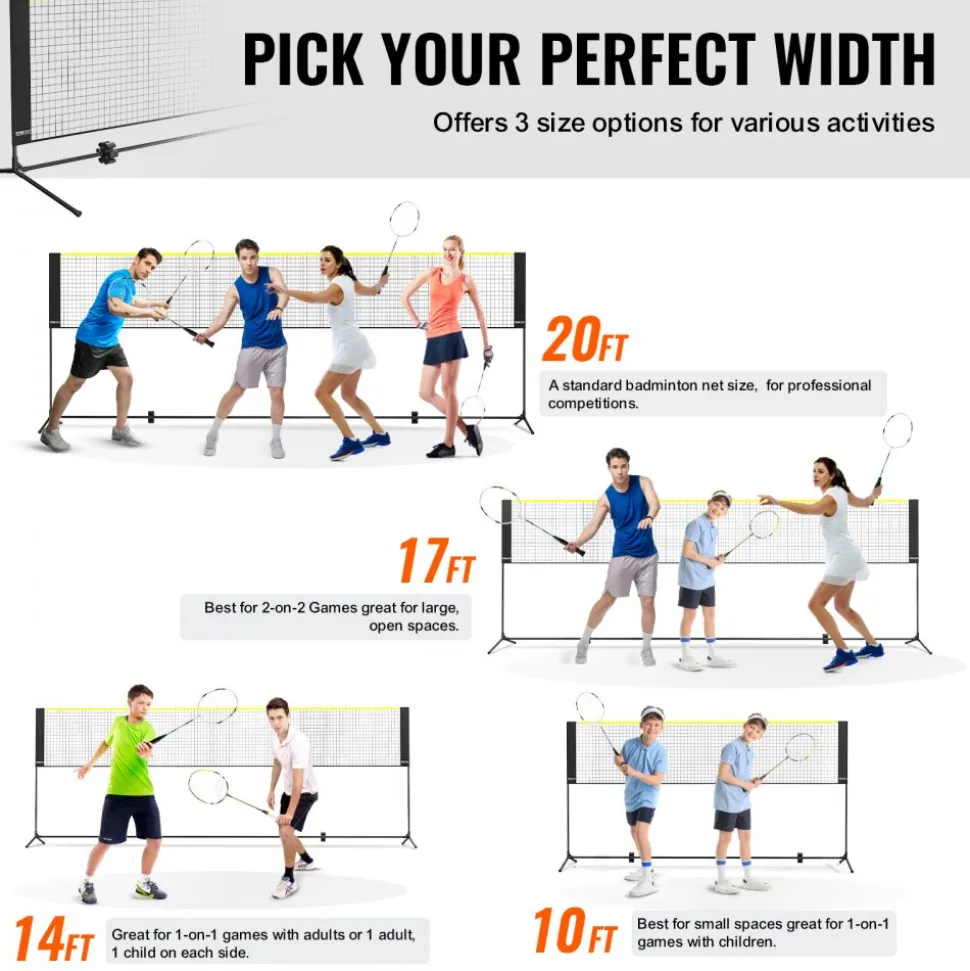 VEVOR Badminton Net, Height Adjustable Volleyball Net, 14ft Wide Foldable Pickleball Net, Portable Easy Setup Tennis Net Set with Poles, Stand and Carry Bag, for Kids Backyard Game Indoor Outdoor Use