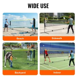 VEVOR Badminton Net, Height Adjustable Volleyball Net, 14ft Wide Foldable Pickleball Net, Portable Easy Setup Tennis Net Set with Poles, Stand and Carry Bag, for Kids Backyard Game Indoor Outdoor Use