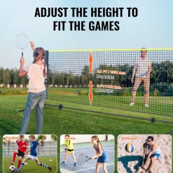 VEVOR Badminton Net, Height Adjustable Volleyball Net, 14ft Wide Foldable Pickleball Net, Portable Easy Setup Tennis Net Set with Poles, Stand and Carry Bag, for Kids Backyard Game Indoor Outdoor Use