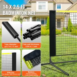 VEVOR Badminton Net, Height Adjustable Volleyball Net, 14ft Wide Foldable Pickleball Net, Portable Easy Setup Tennis Net Set with Poles, Stand and Carry Bag, for Kids Backyard Game Indoor Outdoor Use