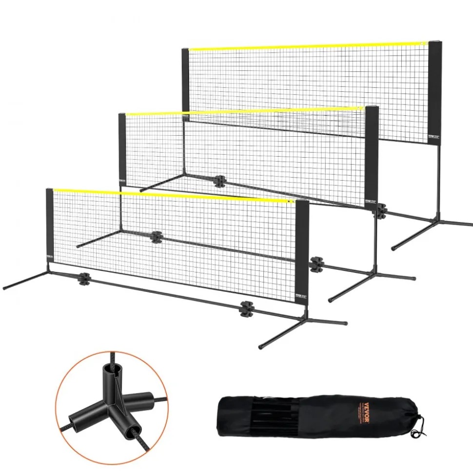 VEVOR Badminton Net, Height Adjustable Volleyball Net, 10ft Wide Foldable Pickleball Net, Portable Easy Setup Tennis Net Set with Poles, Stand and Carry Bag, for Kids Backyard Game Indoor Outdoor Use