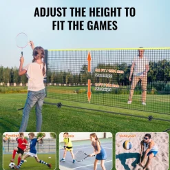VEVOR Badminton Net, Height Adjustable Volleyball Net, 10ft Wide Foldable Pickleball Net, Portable Easy Setup Tennis Net Set with Poles, Stand and Carry Bag, for Kids Backyard Game Indoor Outdoor Use