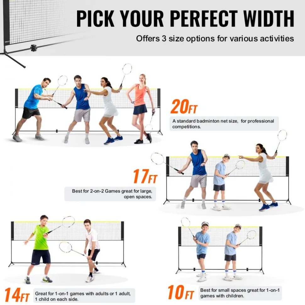 VEVOR Badminton Net, Height Adjustable Volleyball Net, 10ft Wide Foldable Pickleball Net, Portable Easy Setup Tennis Net Set with Poles, Stand and Carry Bag, for Kids Backyard Game Indoor Outdoor Use