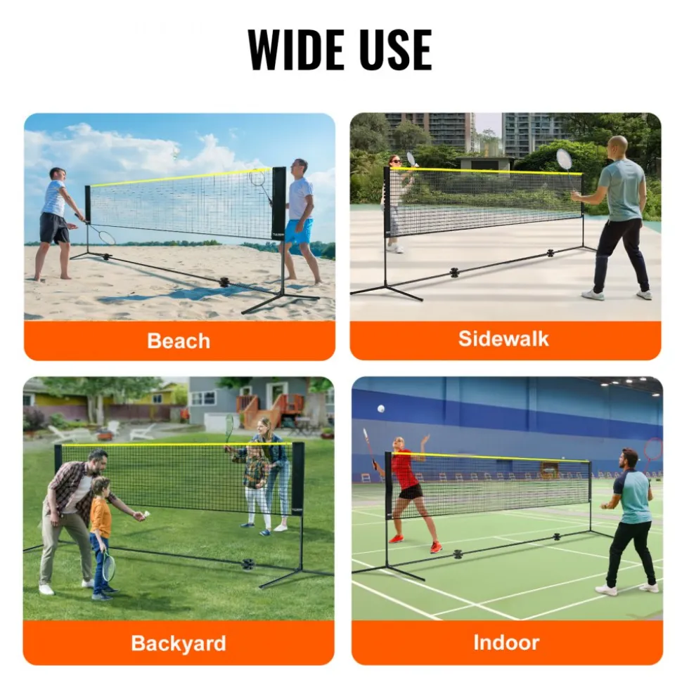 VEVOR Badminton Net, Height Adjustable Volleyball Net, 10ft Wide Foldable Pickleball Net, Portable Easy Setup Tennis Net Set with Poles, Stand and Carry Bag, for Kids Backyard Game Indoor Outdoor Use