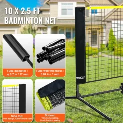 VEVOR Badminton Net, Height Adjustable Volleyball Net, 10ft Wide Foldable Pickleball Net, Portable Easy Setup Tennis Net Set with Poles, Stand and Carry Bag, for Kids Backyard Game Indoor Outdoor Use