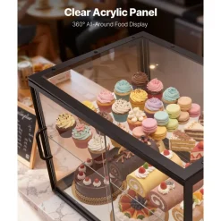 VEVOR Bakery Display Case, 2-Tier Commercial Countertop Pastry Display Case, Clear Acrylic Bread Box for Kitchen, Party Cake Cabinet with Sliding Door for Cookie Dessert Donut, 21.7" x 15.2" x 15.4"