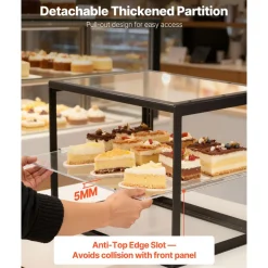 VEVOR Bakery Display Case, 2-Tier Commercial Countertop Pastry Display Case, Clear Acrylic Bread Box for Kitchen, Party Cake Cabinet with Sliding Door for Cookie Dessert Donut, 21.7