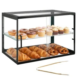VEVOR Bakery Display Case, 2-Tier Commercial Countertop Pastry Display Case, Clear Acrylic Bread Box for Kitchen, Party Cake Cabinet with Sliding Door for Cookie Dessert Donut, 21.7