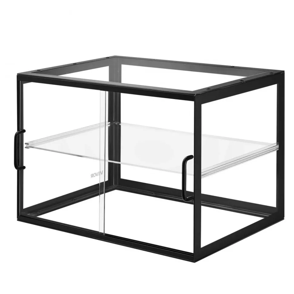 VEVOR Bakery Display Case, 2-Tier Commercial Countertop Pastry Display Case, Clear Acrylic Bread Box for Kitchen, Party Cake Cabinet with Sliding Door for Cookie Dessert Donut, 21.7" x 15.2" x 15.4"