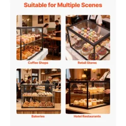 VEVOR Bakery Display Case, 2-Tier Commercial Countertop Pastry Display Case, Clear Acrylic Bread Box for Kitchen, Party Cake Cabinet with Sliding Door for Cookie Dessert Donut, 21.7