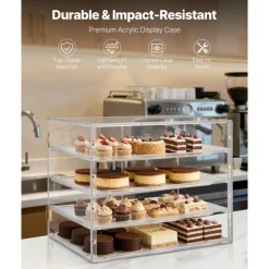 VEVOR Bakery Display Case, 2-Tier Commercial Countertop Pastry Display Case, Clear Acrylic Bread Box for Kitchen, Party Cake Cabinet with Magnetic Rear Door for Cookie Dessert Donut, 22" x 14" x 14"