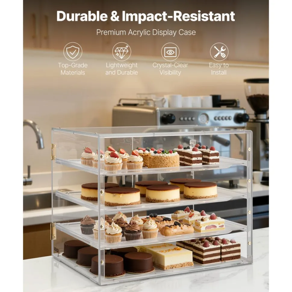 VEVOR Bakery Display Case, 2-Tier Commercial Countertop Pastry Display Case, Clear Acrylic Bread Box for Kitchen, Party Cake Cabinet with Magnetic Rear Door for Cookie Dessert Donut, 22" x 14" x 14"