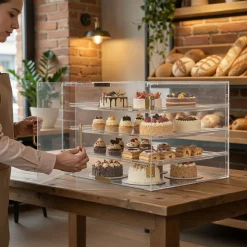 VEVOR Bakery Display Case, 2-Tier Commercial Countertop Pastry Display Case, Clear Acrylic Bread Box for Kitchen, Party Cake Cabinet with Magnetic Rear Door for Cookie Dessert Donut, 22" x 14" x 14"