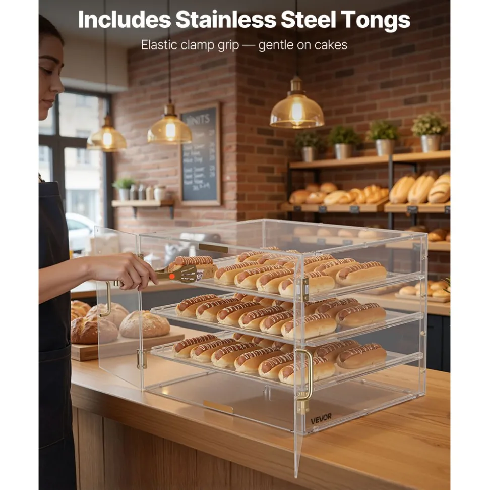 VEVOR Bakery Display Case, 2-Tier Commercial Countertop Pastry Display Case, Clear Acrylic Bread Box for Kitchen, Party Cake Cabinet with Magnetic Rear Door for Cookie Dessert Donut, 22" x 14" x 14"
