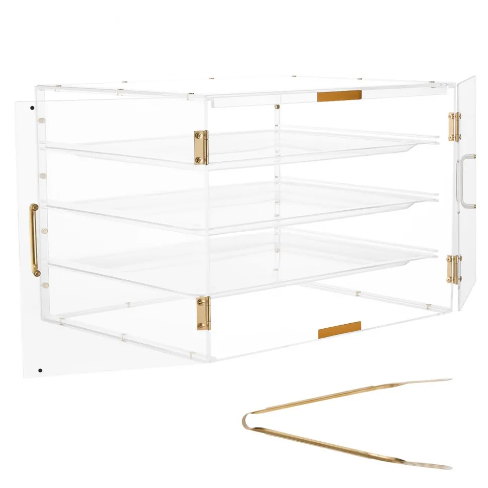 VEVOR Bakery Display Case, 2-Tier Commercial Countertop Pastry Display Case, Clear Acrylic Bread Box for Kitchen, Party Cake Cabinet with Magnetic Rear Door for Cookie Dessert Donut, 22" x 14" x 14"