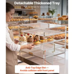 VEVOR Bakery Display Case, 2-Tier Commercial Countertop Pastry Display Case, Clear Acrylic Bread Box for Kitchen, Party Cake Cabinet with Magnetic Rear Door for Cookie Dessert Donut, 22