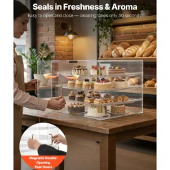 VEVOR Bakery Display Case, 2-Tier Commercial Countertop Pastry Display Case, Clear Acrylic Bread Box for Kitchen, Party Cake Cabinet with Magnetic Rear Door for Cookie Dessert Donut, 22
