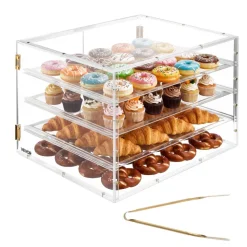 VEVOR Bakery Display Case, 2-Tier Commercial Countertop Pastry Display Case, Clear Acrylic Bread Box for Kitchen, Party Cake Cabinet with Magnetic Rear Door for Cookie Dessert Donut, 22