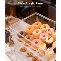 VEVOR Bakery Display Case, 2-Tier Commercial Countertop Pastry Display Case, Clear Acrylic Bread Box for Kitchen, Party Cake Cabinet with Magnetic Rear Door for Cookie Dessert Donut, 20.7"x15.7"x12"