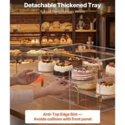VEVOR Bakery Display Case, 2-Tier Commercial Countertop Pastry Display Case, Clear Acrylic Bread Box for Kitchen, Party Cake Cabinet with Magnetic Rear Door for Cookie Dessert Donut, 20.7