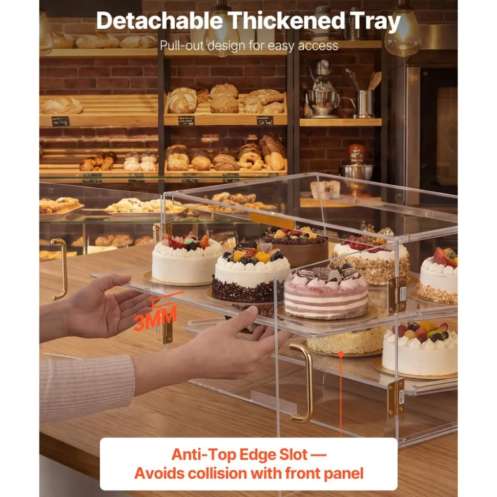 VEVOR Bakery Display Case, 2-Tier Commercial Countertop Pastry Display Case, Clear Acrylic Bread Box for Kitchen, Party Cake Cabinet with Magnetic Rear Door for Cookie Dessert Donut, 20.7"x15.7"x12"