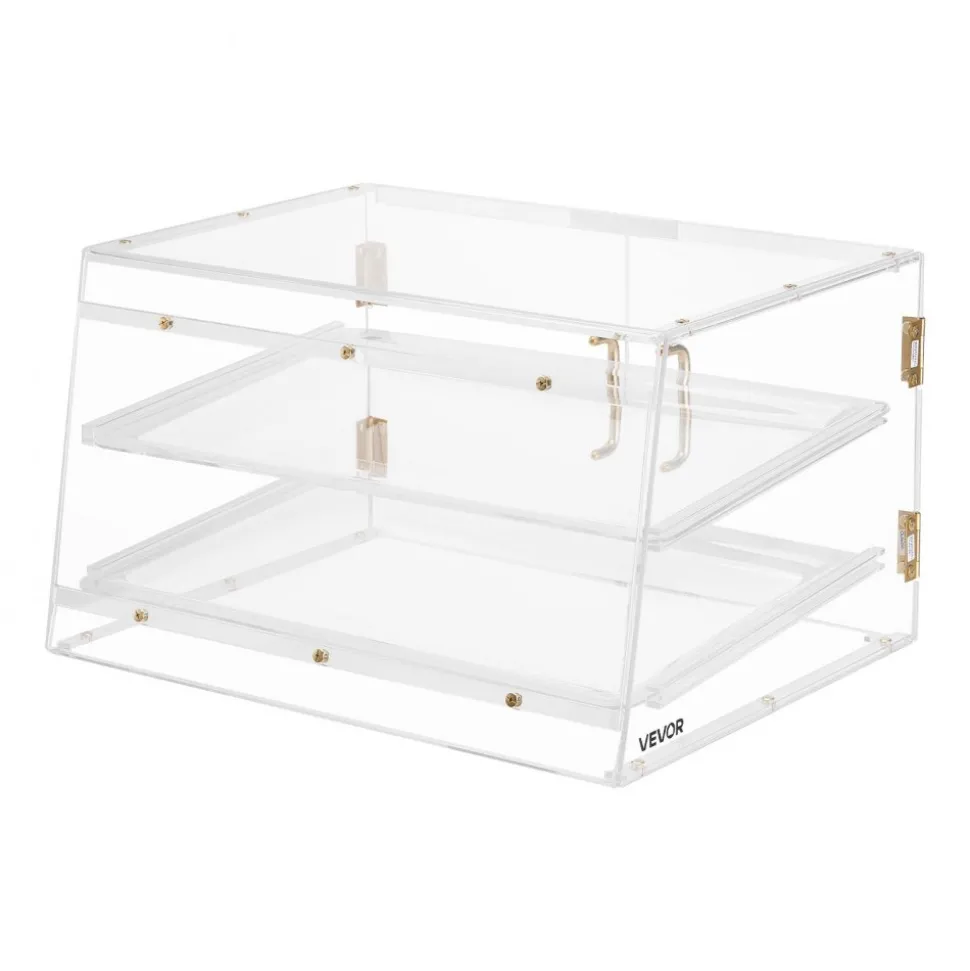 VEVOR Bakery Display Case, 2-Tier Commercial Countertop Pastry Display Case, Clear Acrylic Bread Box for Kitchen, Party Cake Cabinet with Magnetic Rear Door for Cookie Dessert Donut, 20.7"x15.7"x12"