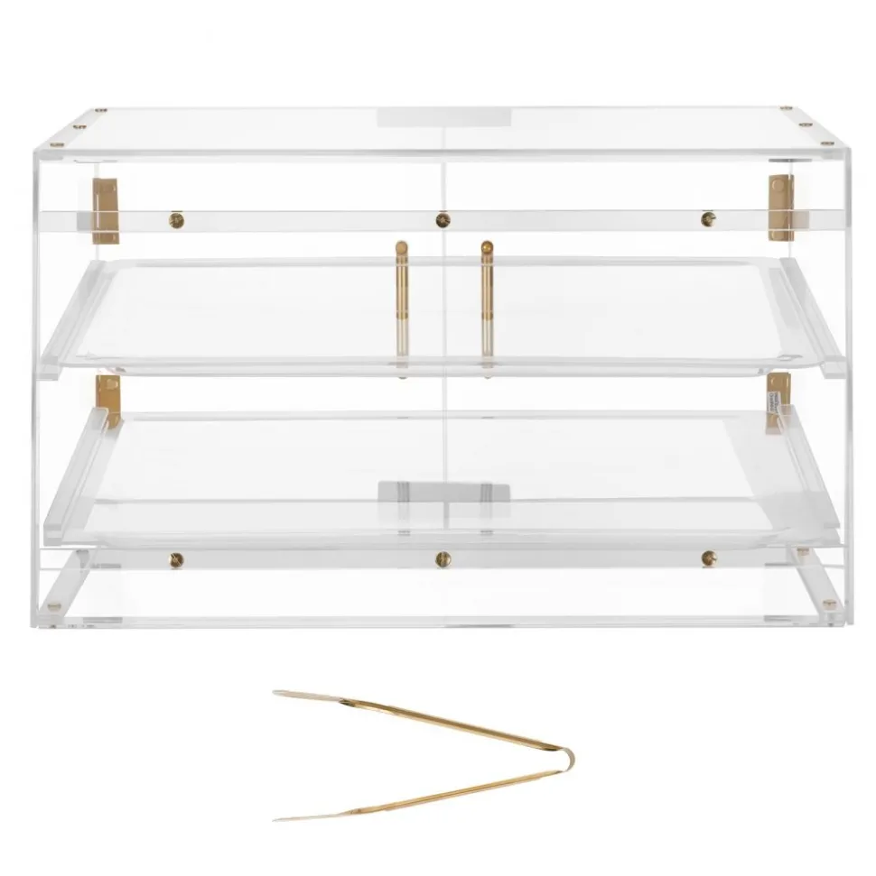 VEVOR Bakery Display Case, 2-Tier Commercial Countertop Pastry Display Case, Clear Acrylic Bread Box for Kitchen, Party Cake Cabinet with Magnetic Rear Door for Cookie Dessert Donut, 20.7"x15.7"x12"