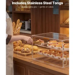 VEVOR Bakery Display Case, 2-Tier Commercial Countertop Pastry Display Case, Clear Acrylic Bread Box for Kitchen, Party Cake Cabinet with Magnetic Rear Door for Cookie Dessert Donut, 20.7