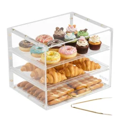 VEVOR Bakery Display Case, 3-Tier Commercial Countertop Pastry Display Case, Clear Acrylic Bread Box for Kitchen, Party Cake Cabinet with Flip-Up Door for Cookie Dessert Donut, 13" x 10.2" x 10.2"