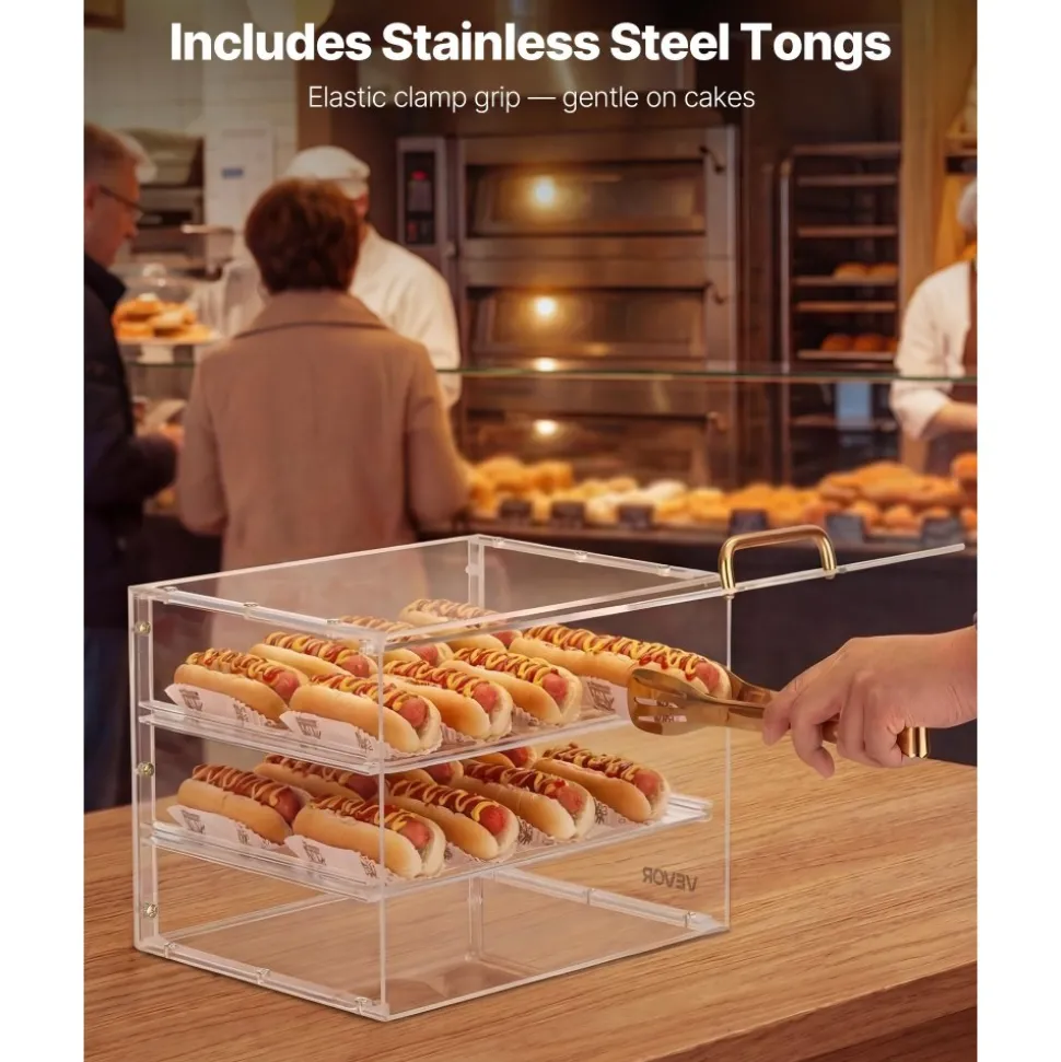 VEVOR Bakery Display Case, 3-Tier Commercial Countertop Pastry Display Case, Clear Acrylic Bread Box for Kitchen, Party Cake Cabinet with Flip-Up Door for Cookie Dessert Donut, 13" x 10.2" x 10.2"