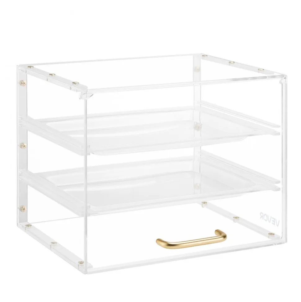 VEVOR Bakery Display Case, 3-Tier Commercial Countertop Pastry Display Case, Clear Acrylic Bread Box for Kitchen, Party Cake Cabinet with Flip-Up Door for Cookie Dessert Donut, 13" x 10.2" x 10.2"