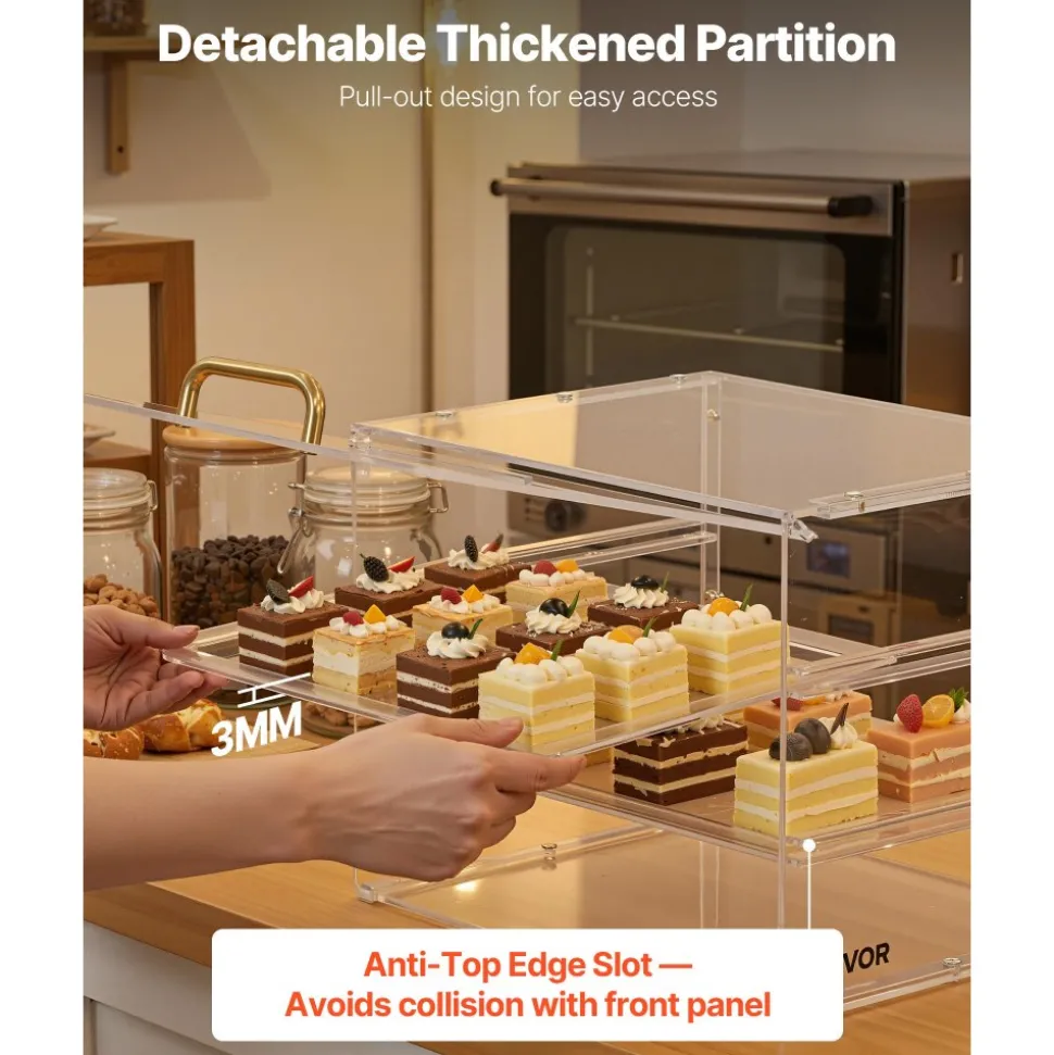 VEVOR Bakery Display Case, 3-Tier Commercial Countertop Pastry Display Case, Clear Acrylic Bread Box for Kitchen, Party Cake Cabinet with Flip-Up Door for Cookie Dessert Donut, 13" x 10.2" x 10.2"