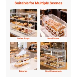 VEVOR Bakery Display Case, 3-Tier Commercial Countertop Pastry Display Case, Clear Acrylic Bread Box for Kitchen, Party Cake Cabinet with Flip-Up Door for Cookie Dessert Donut Bagel, 19" x 9.1" x 15"