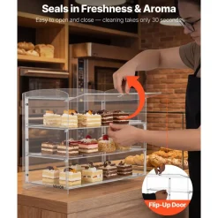 VEVOR Bakery Display Case, 3-Tier Commercial Countertop Pastry Display Case, Clear Acrylic Bread Box for Kitchen, Party Cake Cabinet with Flip-Up Door for Cookie Dessert Donut Bagel, 19