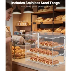 VEVOR Bakery Display Case, 3-Tier Commercial Countertop Pastry Display Case, Clear Acrylic Bread Box for Kitchen, Party Cake Cabinet with Flip-Up Door for Cookie Dessert Donut Bagel, 19
