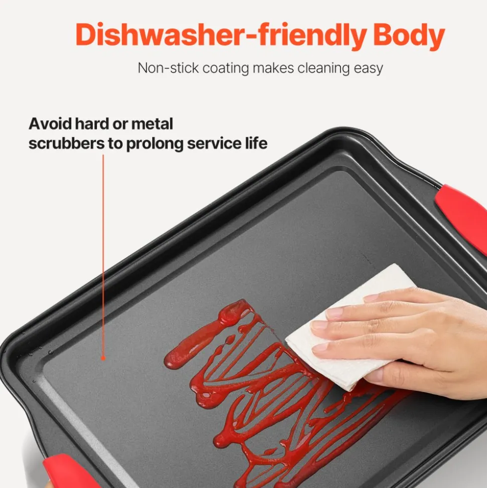 VEVOR Baking Pans Set, 6-Piece, Nonstick Carbon Steel Cookware Sheets & Trays, Stackable Kitchen Oven Bakeware Cooking Sets with Silicone Handles, Easy to Clean, for Baking Cookie Cake Muffin Bread