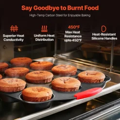 VEVOR Baking Pans Set, 6-Piece, Nonstick Carbon Steel Cookware Sheets & Trays, Stackable Kitchen Oven Bakeware Cooking Sets with Silicone Handles, Easy to Clean, for Baking Cookie Cake Muffin Bread