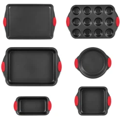 VEVOR Baking Pans Set, 6-Piece, Nonstick Carbon Steel Cookware Sheets & Trays, Stackable Kitchen Oven Bakeware Cooking Sets with Silicone Handles, Easy to Clean, for Baking Cookie Cake Muffin Bread