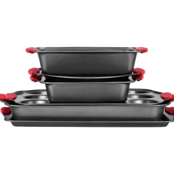 VEVOR Baking Pans Set, 6-Piece, Nonstick Carbon Steel Cookware Sheets & Trays, Stackable Kitchen Oven Bakeware Cooking Sets with Silicone Handles, Easy to Clean, for Baking Cookie Cake Muffin Bread