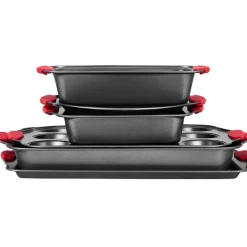 VEVOR Baking Pans Set, 6-Piece, Nonstick Carbon Steel Cookware Sheets & Trays, Stackable Kitchen Oven Bakeware Cooking Sets with Silicone Handles, Easy to Clean, for Baking Cookie Cake Muffin Bread