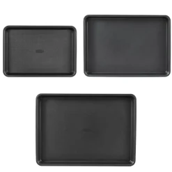 VEVOR Baking Pans Set, 3-Piece, Nonstick Carbon Steel Cookware Sheets & Trays, Stackable Kitchen Oven Bakeware Cooking Sets with Silicone Handles, Easy to Clean, for Baking Cookie Cake Muffin Bread