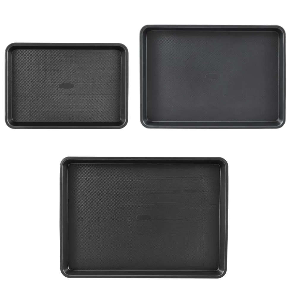 VEVOR Baking Pans Set, 3-Piece, Nonstick Carbon Steel Cookware Sheets & Trays, Stackable Kitchen Oven Bakeware Cooking Sets with Silicone Handles, Easy to Clean, for Baking Cookie Cake Muffin Bread