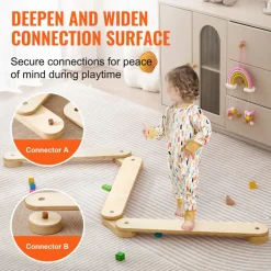 VEVOR Balance Beam Stepping Stones, 3 PCS Wooden Toddler Balance Boards, Montessori Toy for Kids 2-6, Build Coordination and Gross Motor Skills, Gymnastics Course Indoor & Outdoor for Girls Boys Gift
