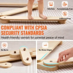 VEVOR Balance Beam Stepping Stones, 3 PCS Wooden Toddler Balance Boards, Montessori Toy for Kids 2-6, Build Coordination and Gross Motor Skills, Gymnastics Course Indoor & Outdoor for Girls Boys Gift