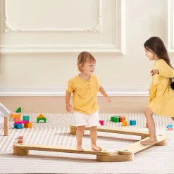 VEVOR Balance Beam Stepping Stones, 3 PCS Wooden Toddler Balance Boards, Montessori Toy for Kids 2-6, Build Coordination and Gross Motor Skills, Gymnastics Course Indoor & Outdoor for Girls Boys Gift
