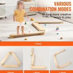 VEVOR Balance Beam Stepping Stones, 3 PCS Wooden Toddler Balance Boards, Montessori Toy for Kids 2-6, Build Coordination and Gross Motor Skills, Gymnastics Course Indoor & Outdoor for Girls Boys Gift