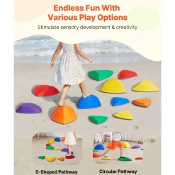 VEVOR Balance Stepping Stones for Kids, 12 PCS, Up to 220 lbs, Non-Slip Toddlers Sensory Stepping Stones, Obstacle Course Coordination Game Toys Indoor or Outdoor Play for Children Aged 3 4 5 6 7 8+