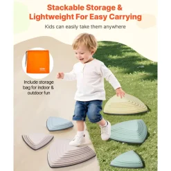 VEVOR Balance Stepping Stones for Kids, 6 PCS, Up to 220 lbs, Non-Slip Toddlers Sensory Stepping Stones, Obstacle Course Coordination Game Toys Indoor or Outdoor Play for Children Aged 3 4 5 6 7 8+