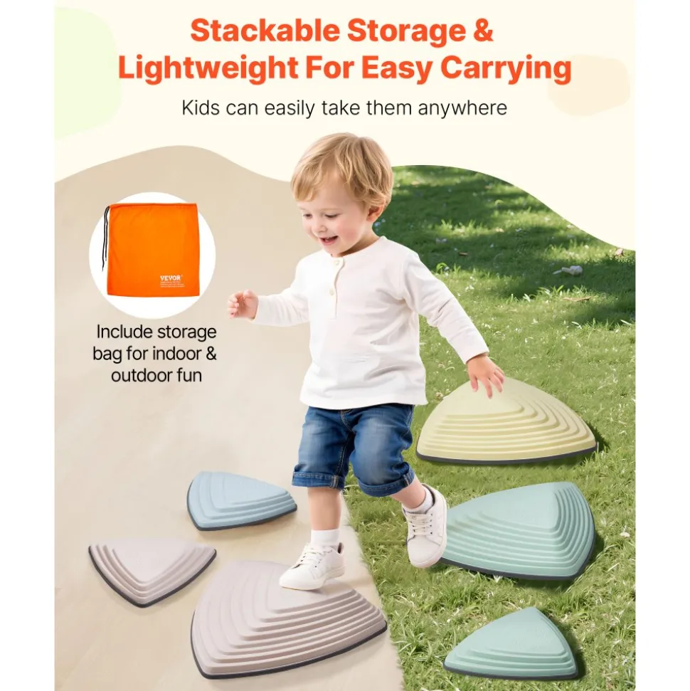 VEVOR Balance Stepping Stones for Kids, 6 PCS, Up to 220 lbs, Non-Slip Toddlers Sensory Stepping Stones, Obstacle Course Coordination Game Toys Indoor or Outdoor Play for Children Aged 3 4 5 6 7 8+