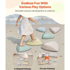 VEVOR Balance Stepping Stones for Kids, 6 PCS, Up to 220 lbs, Non-Slip Toddlers Sensory Stepping Stones, Obstacle Course Coordination Game Toys Indoor or Outdoor Play for Children Aged 3 4 5 6 7 8+